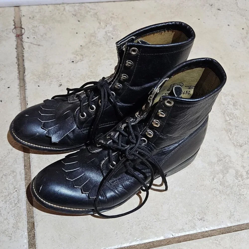 vintage western whimsigoth black leather lace up granny boots